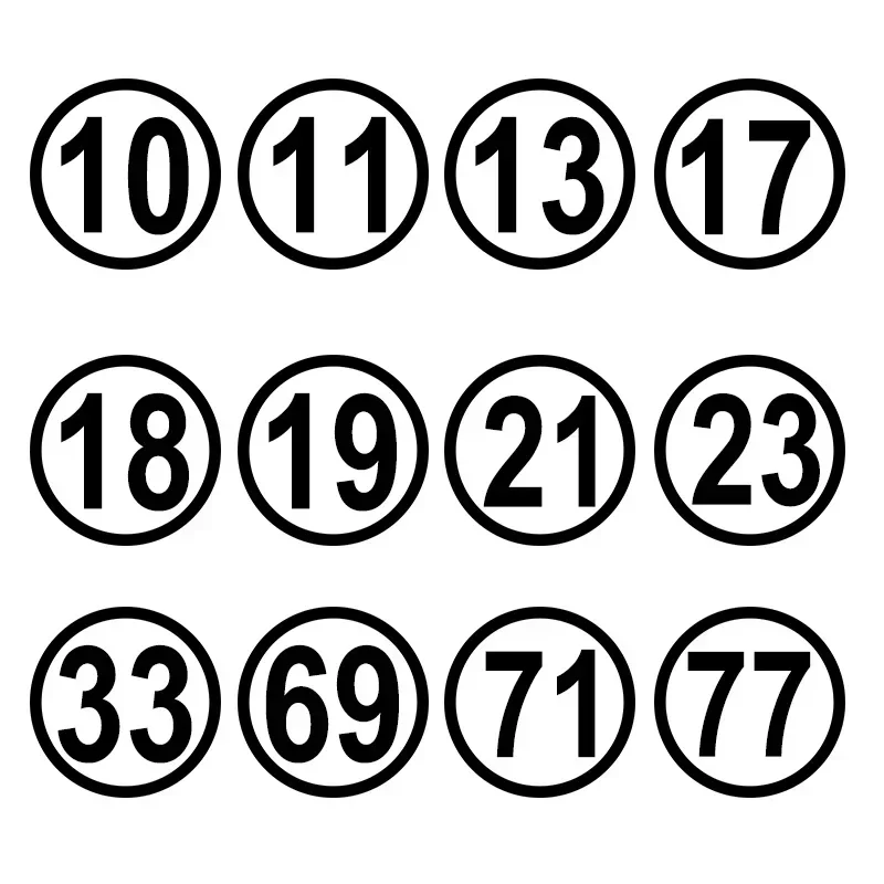 Waterproof self-adhesive stickers for motorcycles and cars, race car numbers: 10, 11, 13, 17, 23, 69, 77,