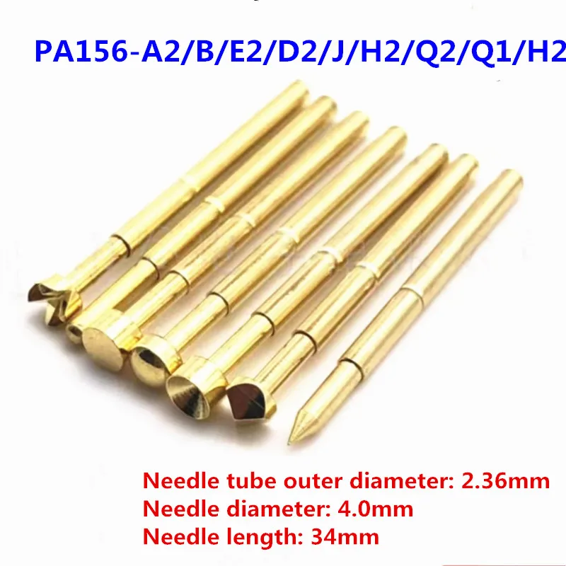 

20PCS/Bag Gold-plating Spring Test Pin PA156-A2 B1 E2 H2 J1 Q1 Q2 H2 Outer Diameter 2.36mm Length 34mm PCB Pogo Pin