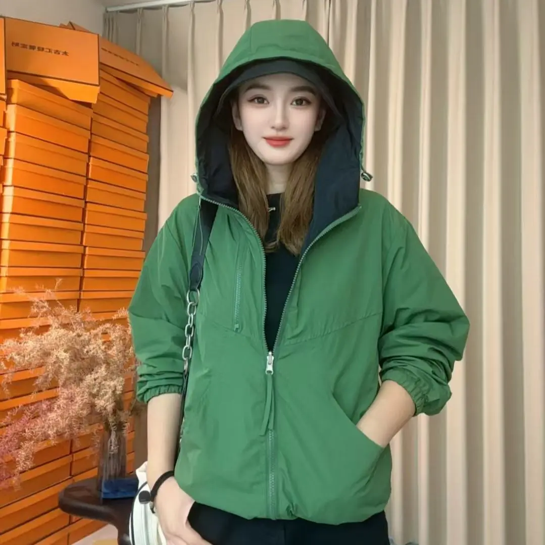 

Unisex Double-Sided Wear Short Jacket with Hood And Dual Zippers Casual Style Spring Autumn Winter Coat for Youth And Adults