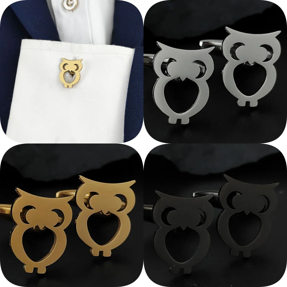 Оригинальный дизайн, полые позолоченные запонки с изображением совы, французские пуговицы рубашки, серебро, аксессуары для делового костюма
