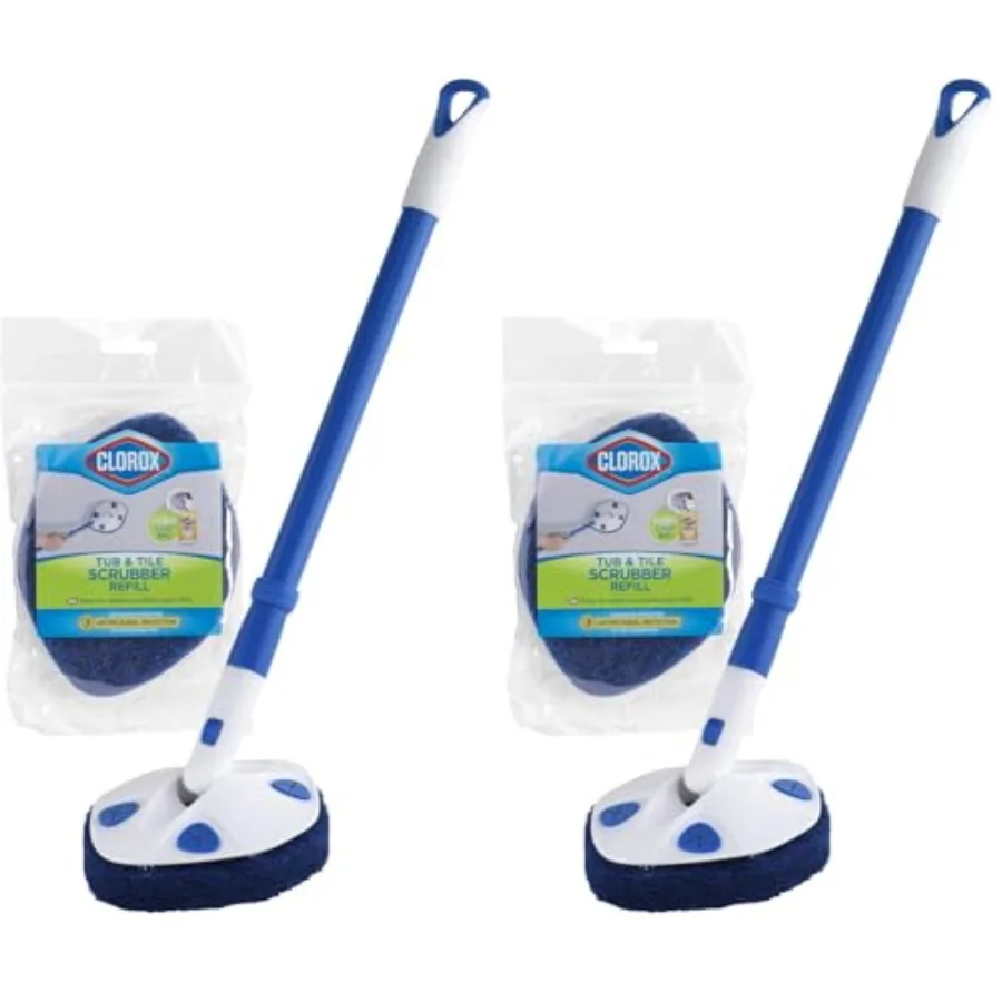 

Extendable Tub and Tile Scrubber Pack of 2 with Extra Pad - Plastic Head, Blue, Tile Surface