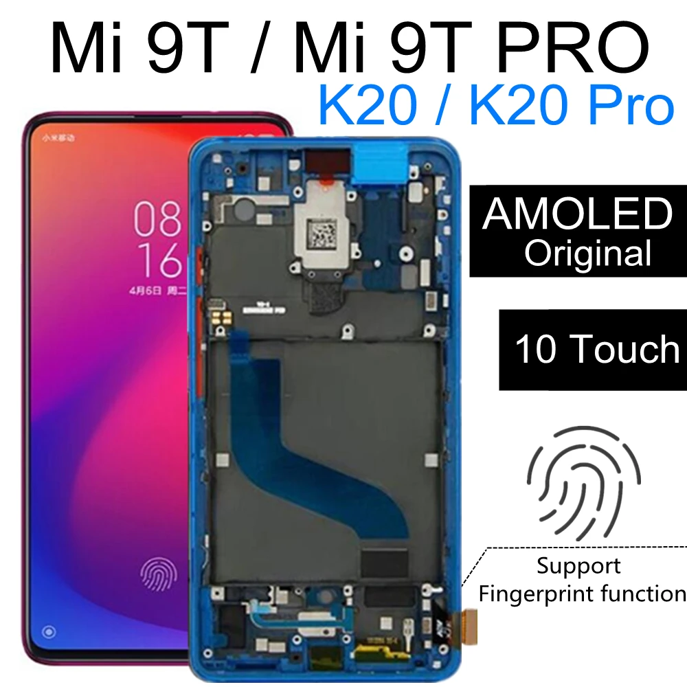 AMOLED With frame Mi 9T Pro LCD For Redmi K20 Pro Lcd display Touch Screen Digitizer Parts For Xiaomi9T MI9T Pro Redmi K20 Lcd