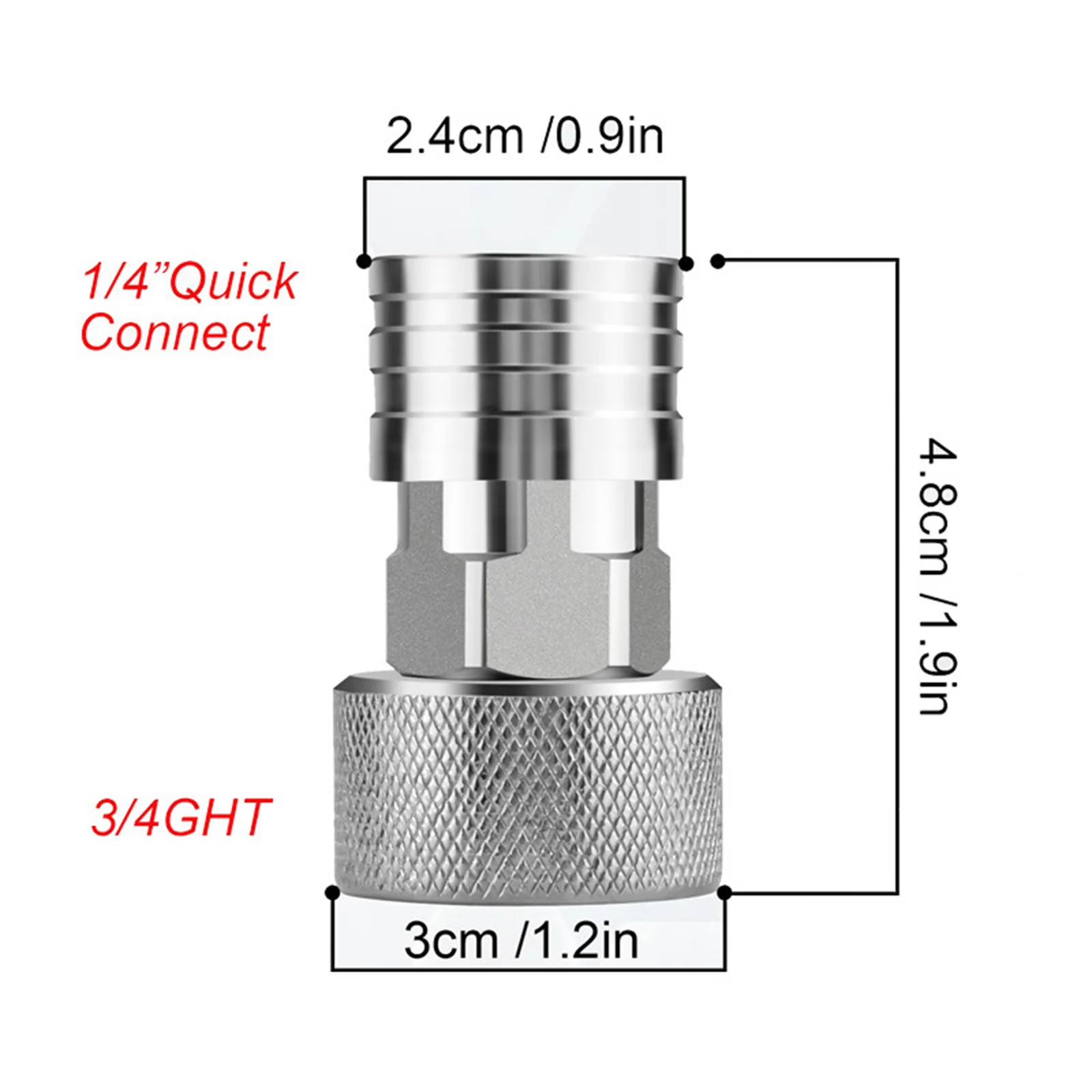 3/4 GHT To 1/4 Quick Connector Stainless Steel Attachment Car Washing Nozzle & Hose Attachment for Car Wash & Outdoor Cleaning
