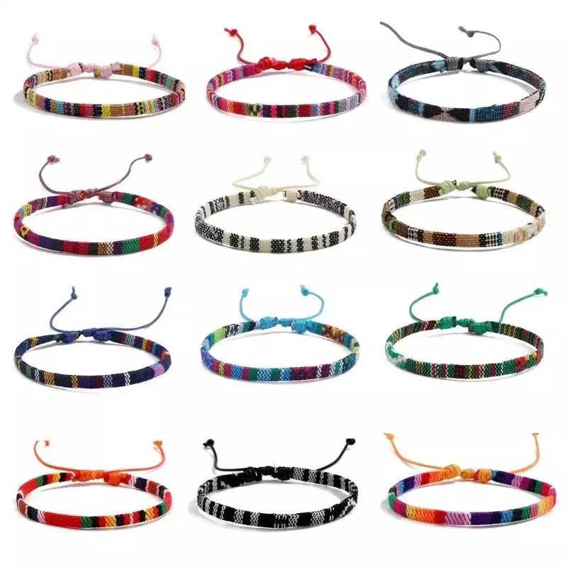 Pulsera tejida bohemia ajustable de 12 estilos, pulsera de tela tejida trenzada multicolor, accesorio elegante hecho a mano para mujeres y hombres
