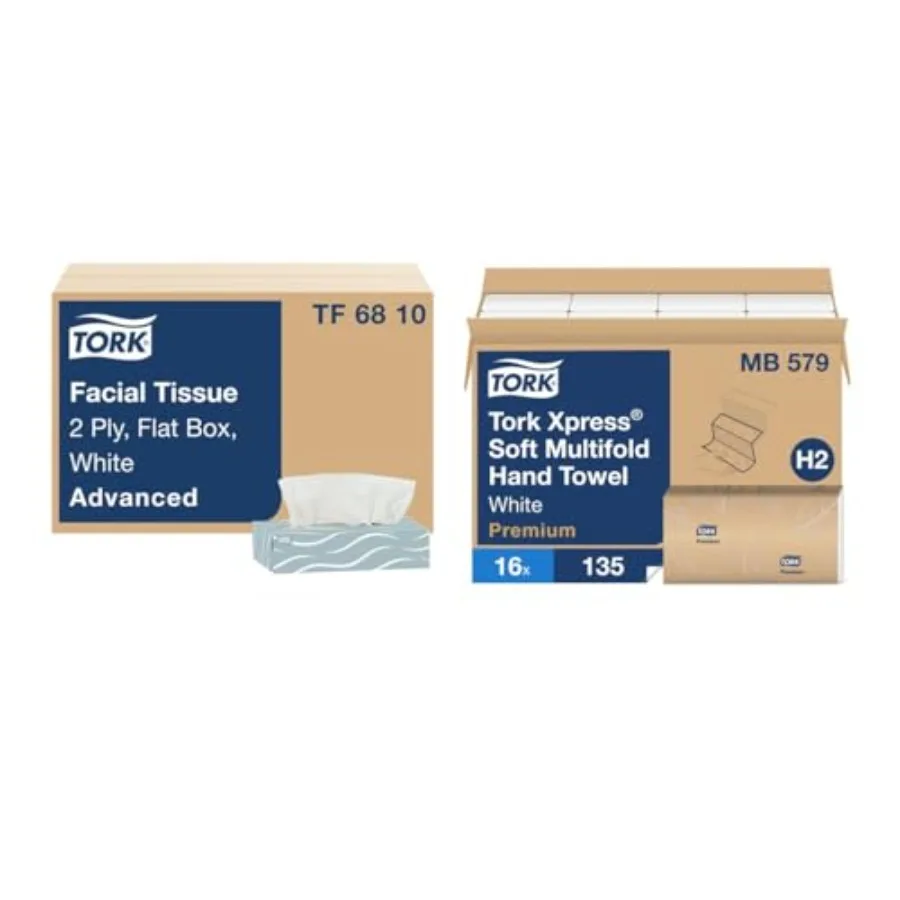 

Soft Xpress Multifold Paper Hand Towels H2 White - 16 x 135 Towels MB579 + Advanced Facial Tissue F1 White Soft Gentle 2-Ply -