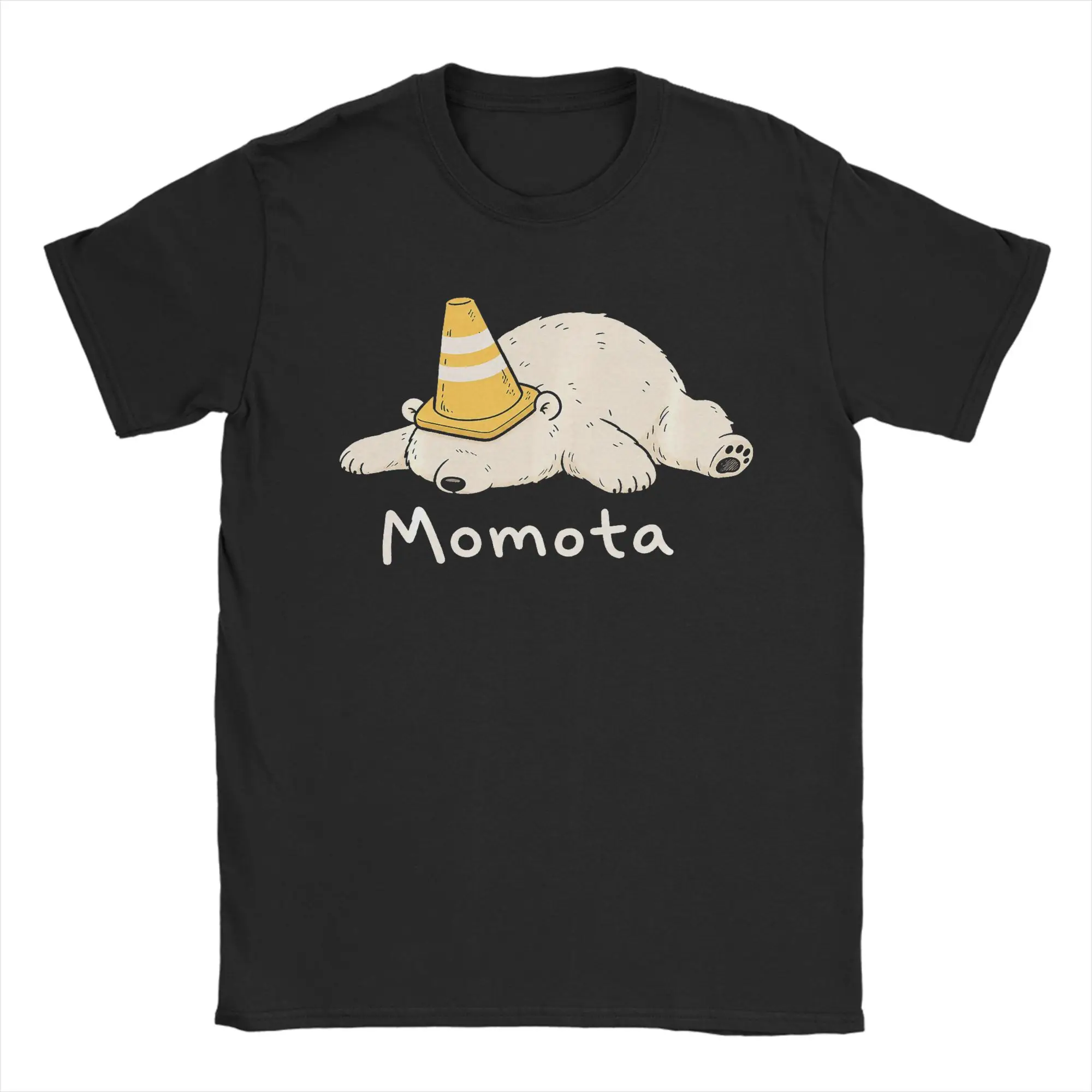 Momota Not Today Cute Lazy Polar Bear with Traffic Cone Summer  Pure Cotton T-Shirts For Men's Tshirt Short Sleeves Clothes