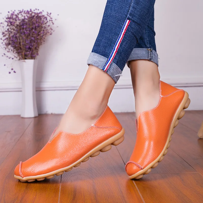 WOIZGIC Genuine Leather Flats Loafers for Women\'s Female Ladies Comfortable Slip-On Shoes Classic Style colorful soft