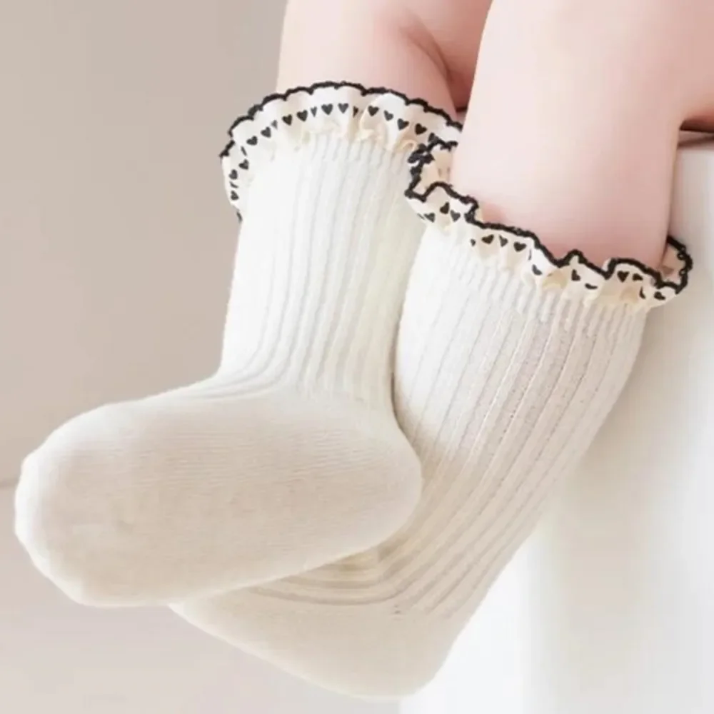 

Baby Girls Socks Combed Cotton Heart Lace Princess Sock Newborn Anti-Slip Floor Socks Toddler Infant Accessories Newborn Baby