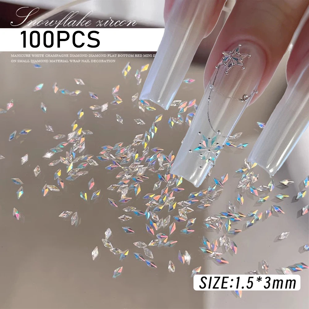 100pcs 1.5*3mm Zircon Aurora Ice Nail Rhinestones Translucent Colored 5A Super Sparkly DIY Sharp Diamonds Manicure Accessories**