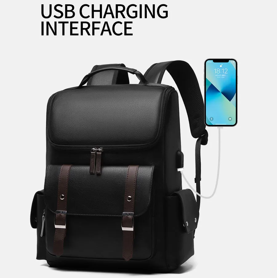 กระเป๋าเป้หนังนุ่มสไตล์เรโทรใหม่, กระเป๋าเดินทางชาร์จ USB สไตล์อังกฤษ, กระเป๋าลำลองแบบหัวเข็มขัด, กระเป๋านักเรียนแบบ unisex, กระเป๋าใส่แล็ปท็อป