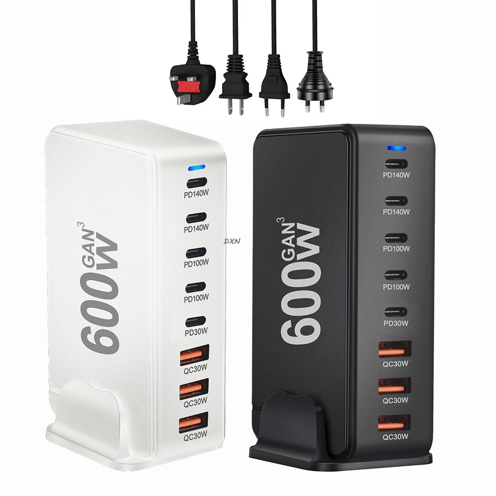 8-port 600W GaN Fast Charging Station USB Type C PD3.1 PD Charger Adapters for iPhone18 Samsung Xiaomi Huawei Tablets Wholesale