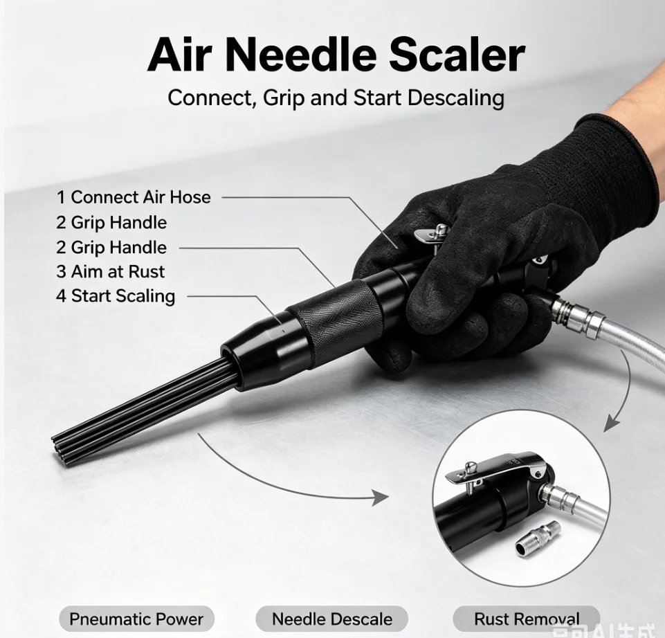 3mm 12 Needle Pneumatic Air Scalers Rust Removal Gun Pneumatic Needle Tool Air Rust Remover Tools Polisher