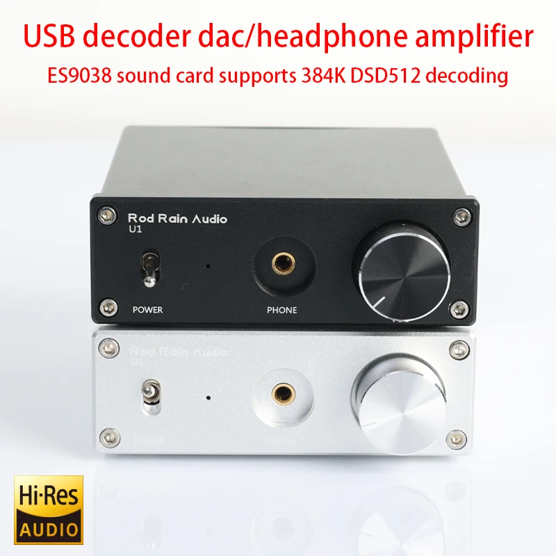 

Hifi Audio Decoder Headphone Amplifiers ES9038 Sound Card Rod Rain Audio U1 DAC Amanero USB Card Support 384KHz DSD512 Decoding