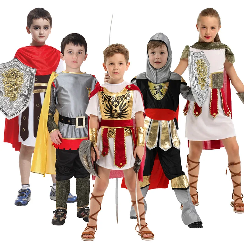 أزياء الملك والأمير للأطفال، أزياء المحارب الروماني والجندي، أزياء الأداء المسرحي، ومجموعات تنكرية للأولاد #1