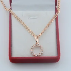 FJ Women Circle Round Shining Crystal 585 Rose Gold Color Wedding Pendant Necklace