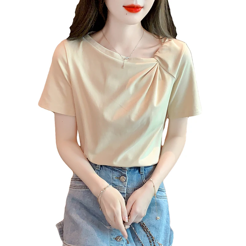 Blusa feminina de manga curta com o pescoço, camisa casual, tops de moda, verão, nova, 2022, H987