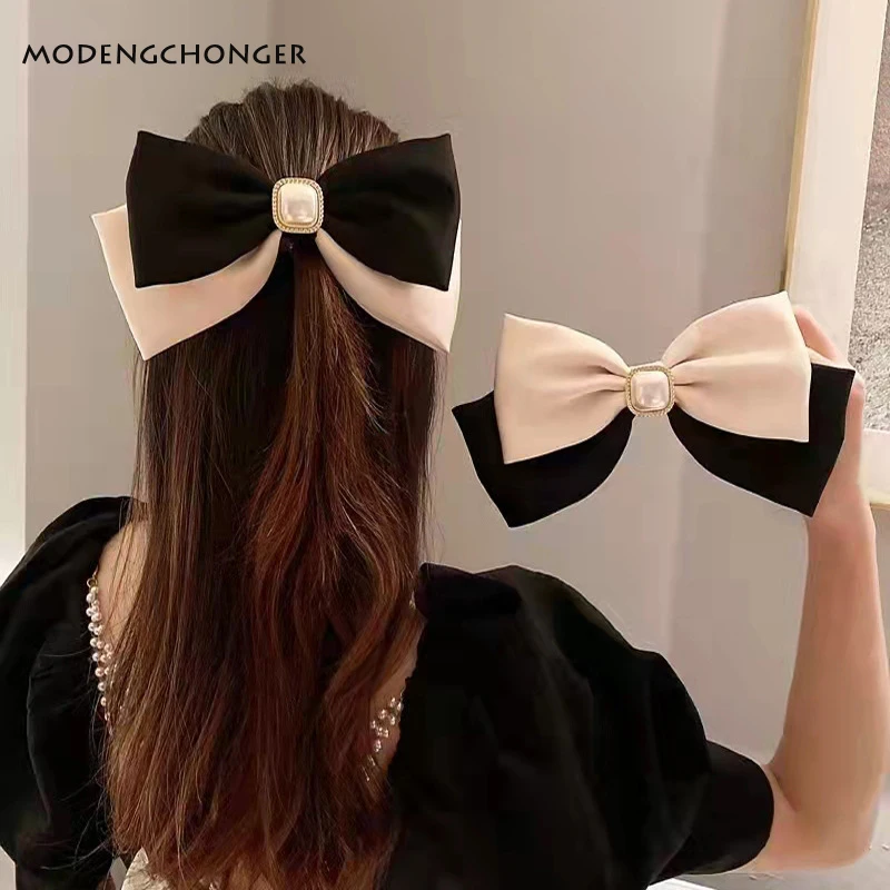 

Fashion Korean Color Matching Spring Bow Hairpin Ponytail Pearl Spring Clip All-match Barrette Headwear Women Hair Accessories