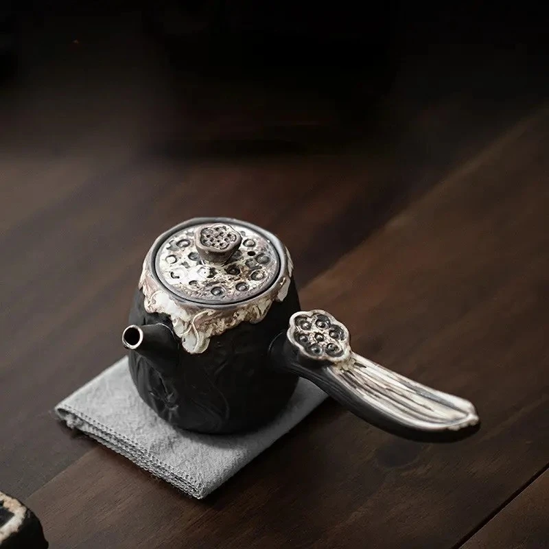 

180ml Wabi Sabi Style Ceramic Teapot Handmade Coarse Pottery Side Handle Pot Retro Tea Maker Kettle with Ball Hole Filter Teaset