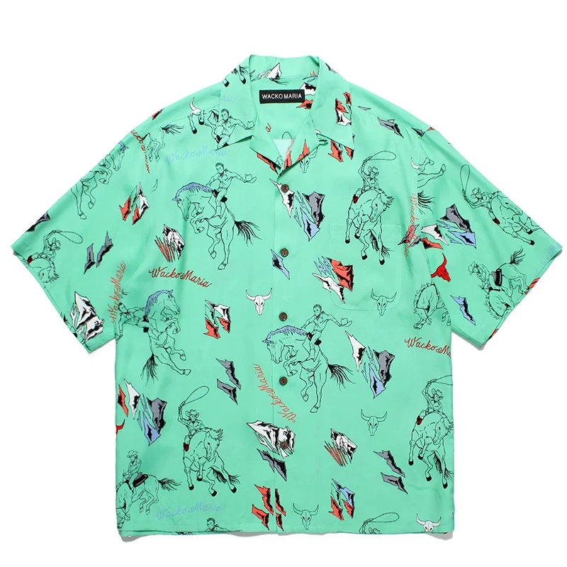 Summer Trend WACKO MARIA Best 25SS New Pegasus Totem Full Print Casual Premium Hawaii Short Sleeve Shirt