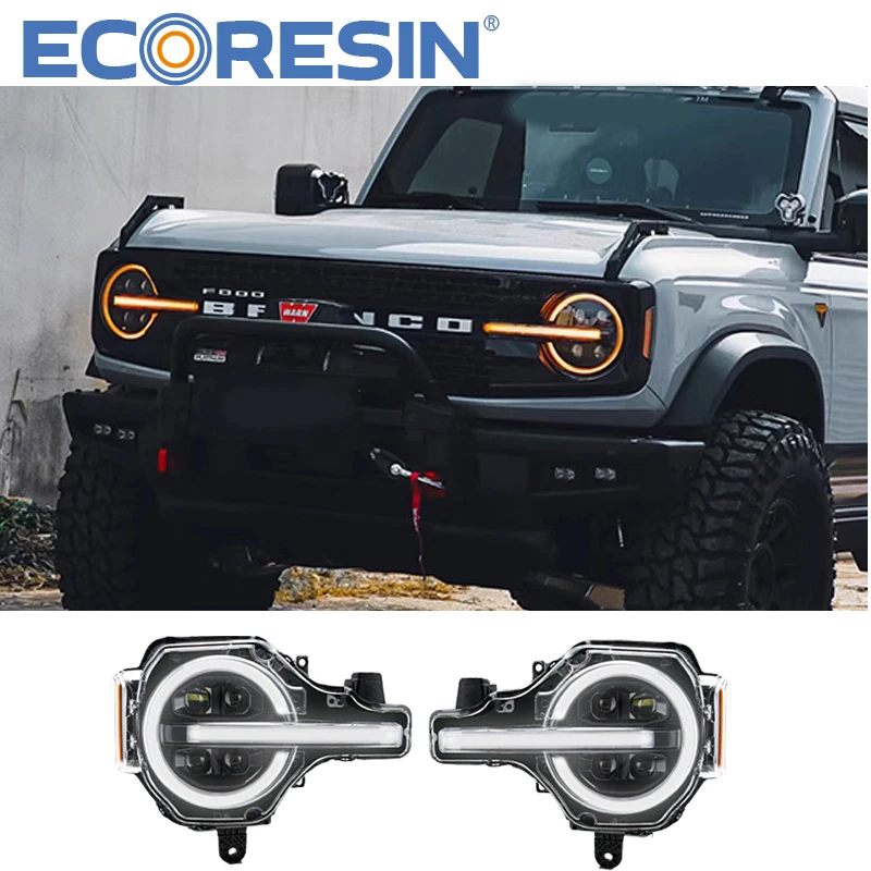 Suit For Frod Bronco Headlight Upgrade RGB White Yellow LED Assembly Modified PLUG & PLAY 4 lens led headlights led lamps  2020+