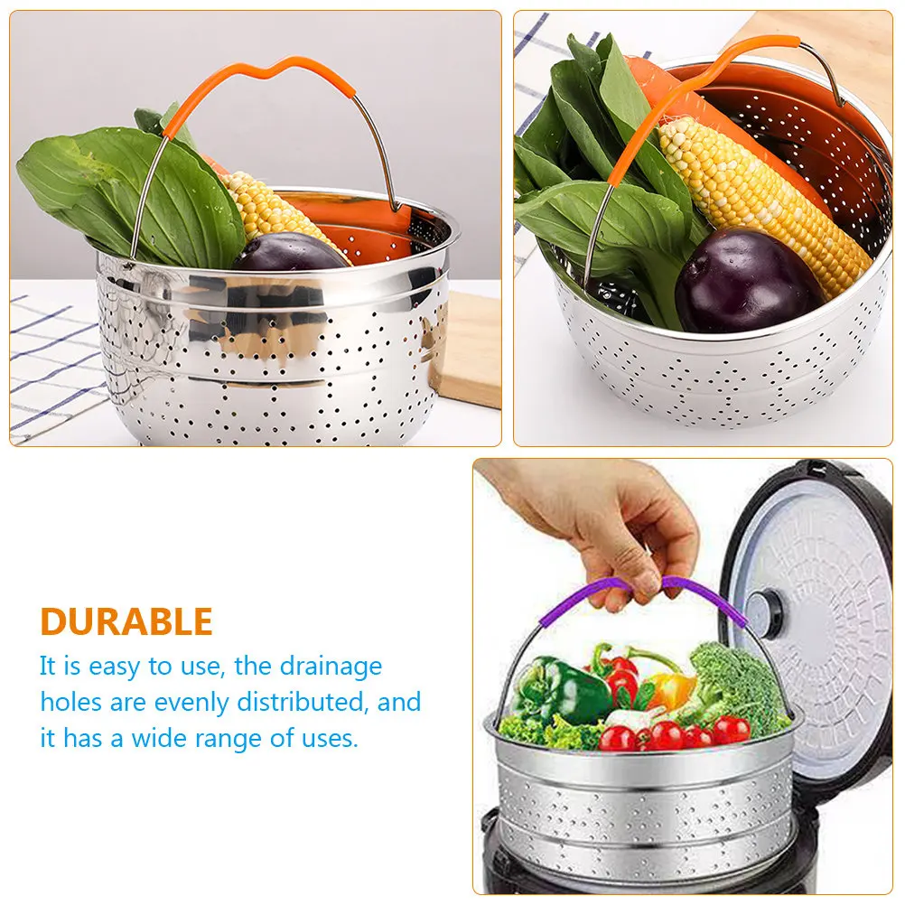 

Metal Steam Basket with Handle for Pot Reusable Wash Strainer Household Cooking Utensil Vegetable Fruit Filter Drainage Hollow