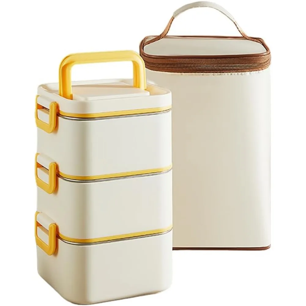 

Insulated Food Container，Thermal Soup Flask， Stackable Insulated Snack Food Container with Lunch Bag Stainless Steel Lunch Box f