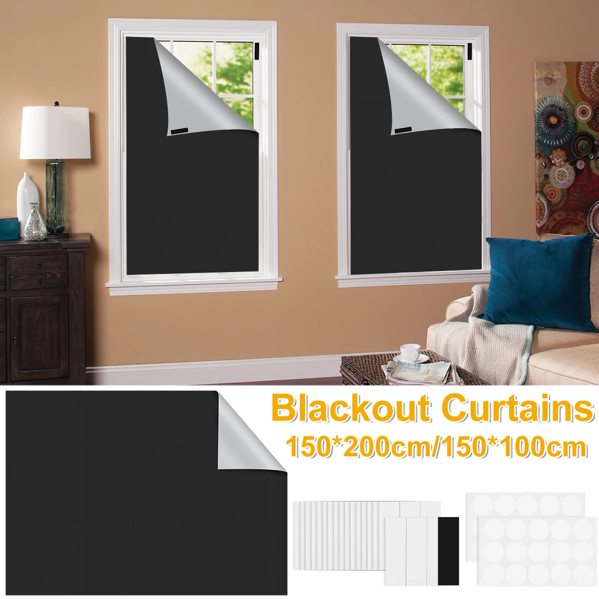 100% Removable Light Blocking Darkest Window Cloth Tint Black Blackout Opaque Window Sticker Privacy Protection Window Covering