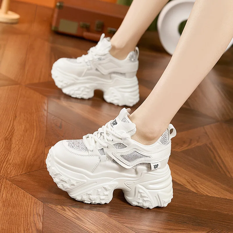 10CM Microfiber Leather Vulcanize Comfy 2024 Spring Autumn Ankle Booties Women Chunky Sneaker Loafer High Brand Platform Shoes