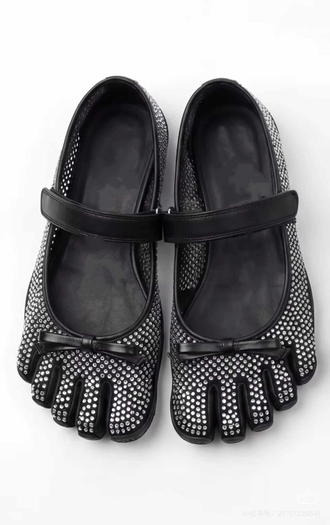Bling Rhinestone Five Toe Shallow Women Marry Jane Shoes Stiletto High Heels Buckle Strap Design Large Size Genuine Leather Shoe
