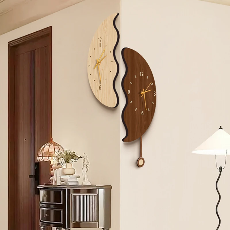 Double-sided Wall Hanging Clock for Living Room, Log Wind, Advanced Sense, Creative Clock, Household Decoration