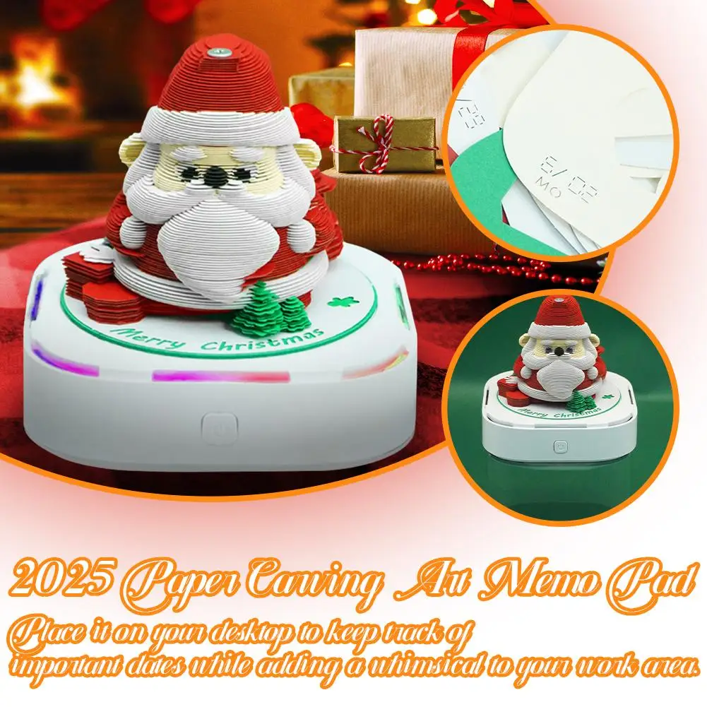 3D Santa Claus Memo Pad Paper Carving Notes 2025 Calendar Light Tear-Away LED Memo Notepad Birthday Paper With Kids Pad Gif Y7T2