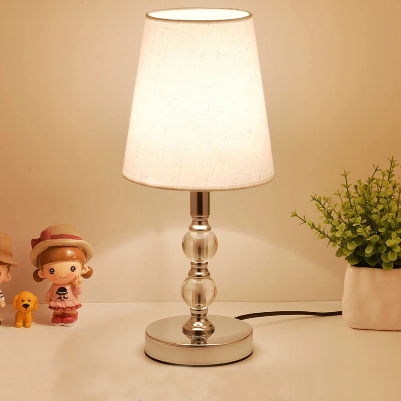 Table Lamp Crystal Bedside Lamp Nordic Mini LED Desk Lamp For Bedroom Living Room Baby Room Bookcase Flaxen Fabric E27 EU Plug