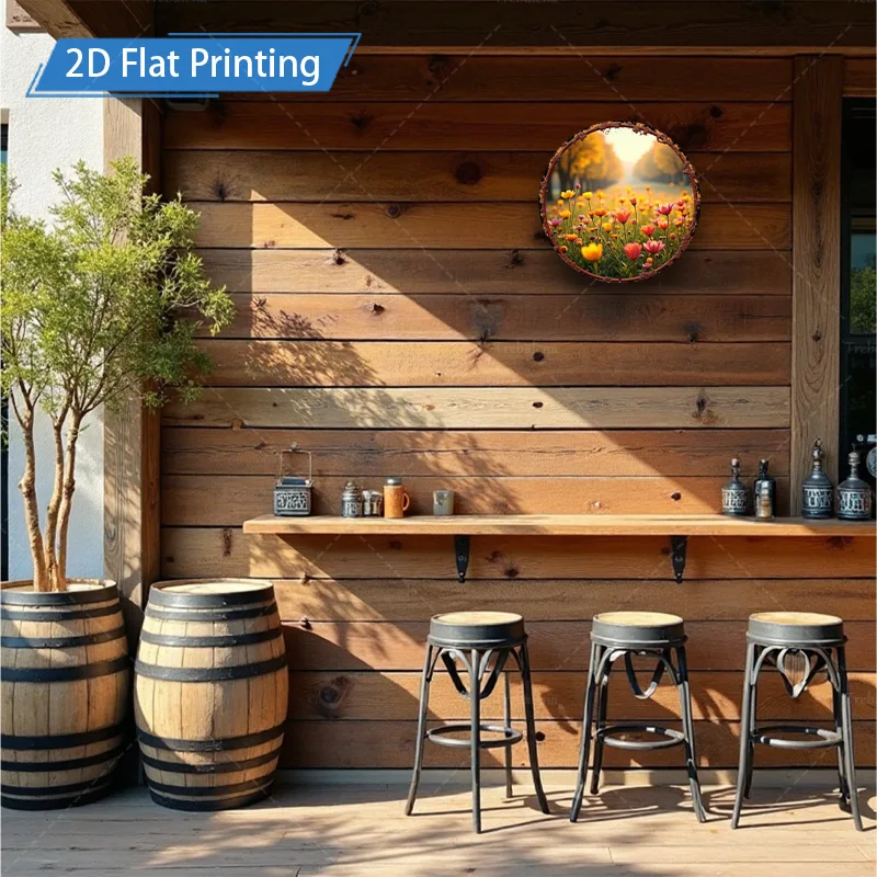 1 قطعة 8x8 بوصة علامة معدنية ريفي حديقة المشهد 2D شقة مطبوعة المعادن جدار ديكور فني #4
