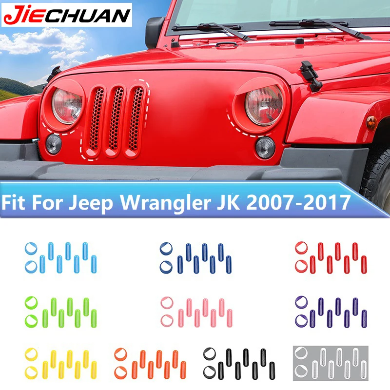

JIECHUAN ABS Car Front Grilles Decoration Cover Headlight Protector Cover for Jeep Wrangler JK 2007-2017,Exterior Accessories