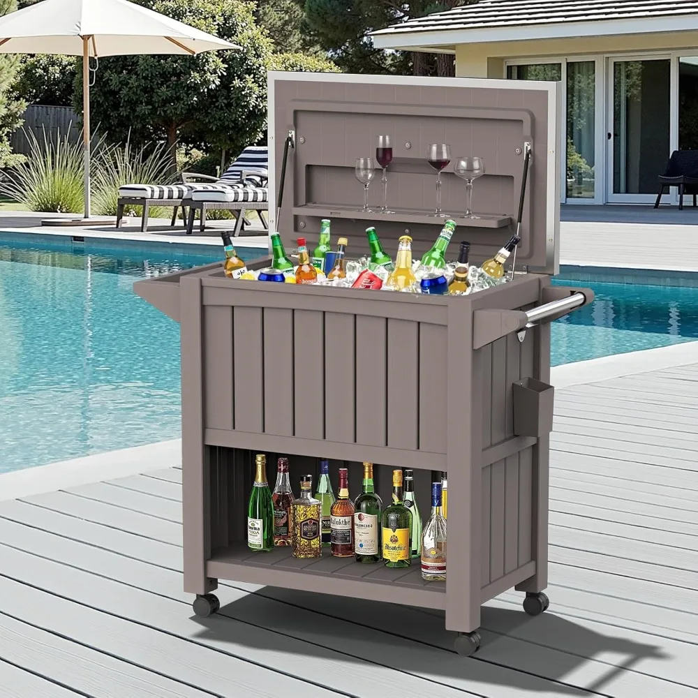 

120-Quart Patio Cooler with Wheels, Outdoor Portable Rolling Cooler with Bottle Opener & Shelves, Stainless Steel Lid, Backyard