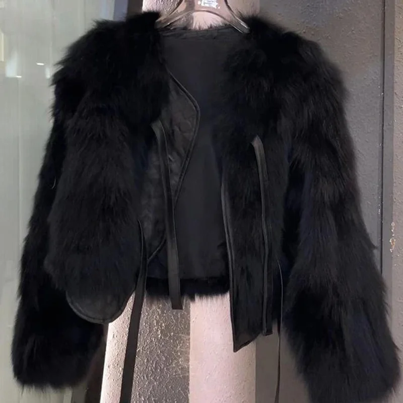 Autumn Winter Imitation Fox Fur Coat Women 2026 New Light Luxury Lace-Up Women'S Fur Coat Top Women Loose Fashion Fur Jacket