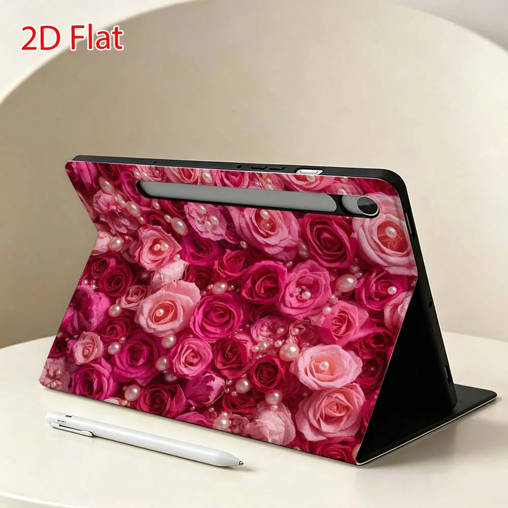 Pink rose pattern Soft For Samsung Galaxy Tab S11 S10 S9 S8 S7 S6 A9 A8 A11 Lite FE Plus Pen Tray Tablet Case 6