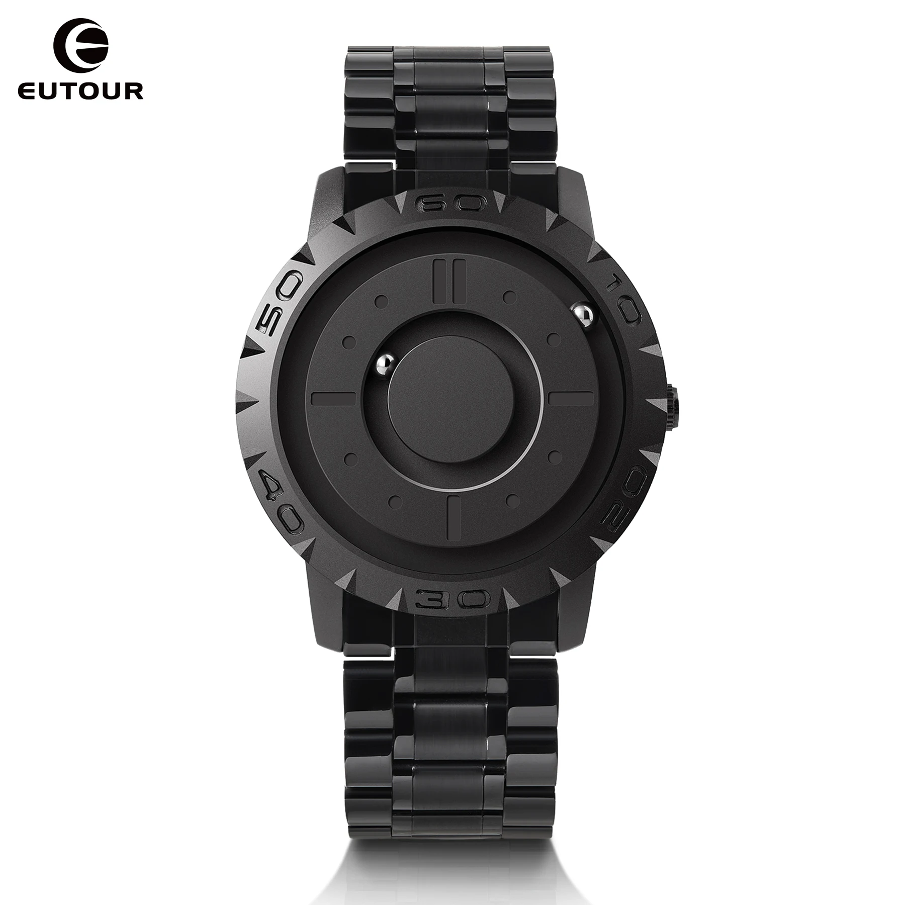 EUTOUR-relojes magnéticos para hombre, reloj de cuarzo 3D, resistente al agua, correa de acero inoxidable de resina/cuero, esfera negra