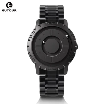 EUTOUR watches men magnetic watches 3D Quartz watch waterproof watches resin/leather steel stainless steel strap black dial