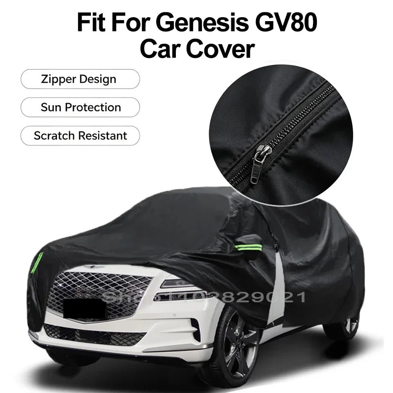 Zipper Door Waterproof Car Cover For Genesis GV80 Windproof Dustproof UV Protection All Weather Auto Protector