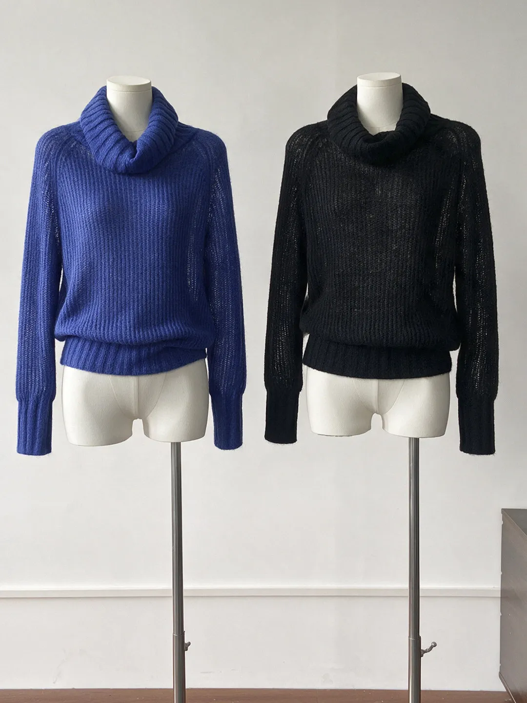 Double-Color High-Neck Loose Knitted Sweater Women's Spring Autumn New Style Pure Color Simple Slimming Versatile Top