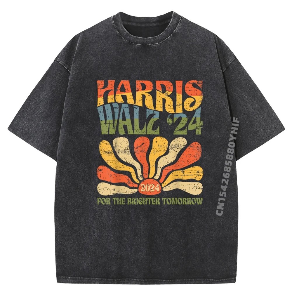 

Harris Waltz Election Kamala T-shirts Men Autumn Casual Tops Tees Loose Graphic Shirts Retro Washed Clothes