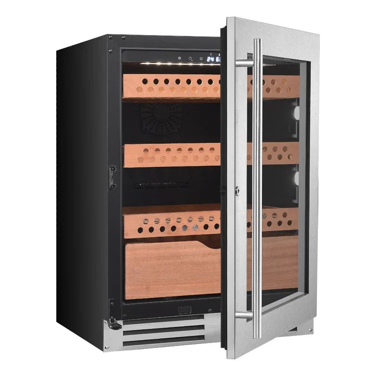 Compressor Cigar Humidor Adjustable Temperature And Humidity Cigar Storage Cabinet Glass Door Cigar Display Refrigerator