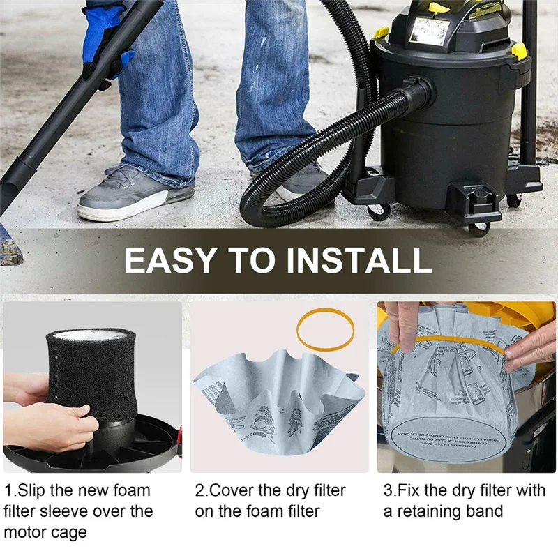 -ABJZ Rubber Bands Paper Disc Filters 90107& 90585 Foam Filter For Shop Vac Wet Dry Vacuum Cleaners,Most 5 Gallon Models