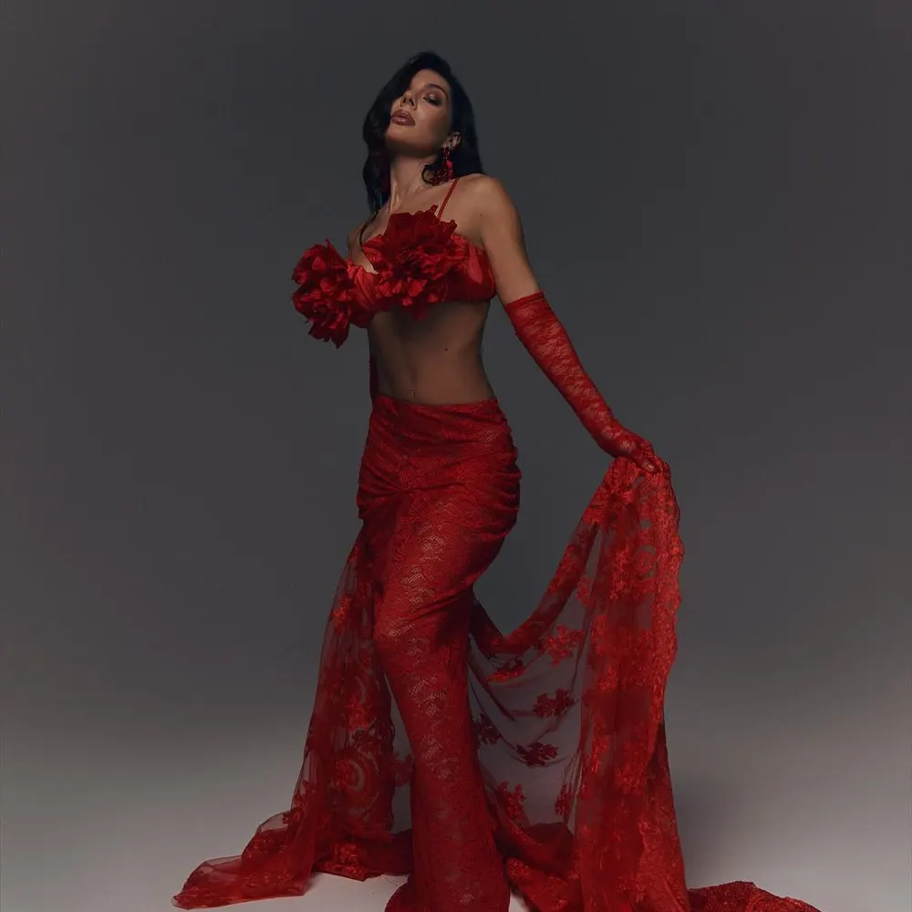 

Red Satin Crop Bustier with Giant 3D Rose Applique, Strapless Off‑Shoulder Top, Sexy Party Evening Wear, Trending Summer Fashion