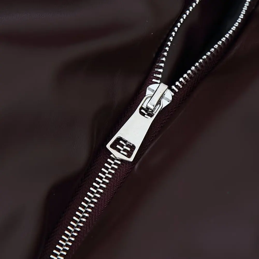 ملابس خارجية نسائية من KASLEAD New Street Sle مصنوعة من الجلد مع سحاب وياقة ثابتة وثنائية اللون قابلة للتنفس وبسيطة