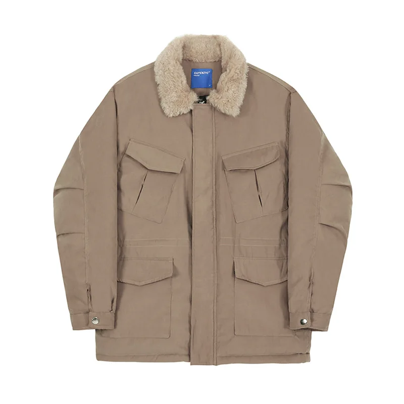 Manteau d'hiver en coton pour hommes, Version coréenne, épais, ample, tendance, revers en laine d'agneau, manteau de travail décontracté