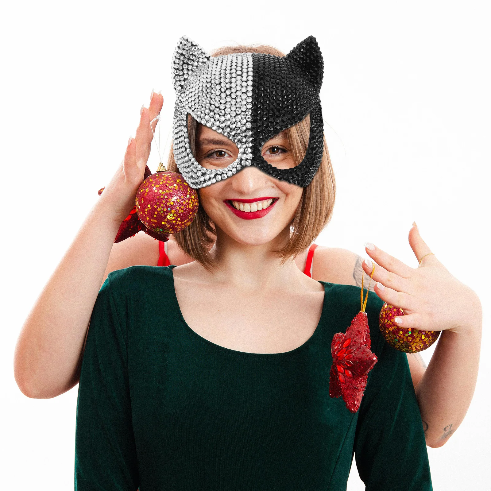 

Хрустальная маска кошки со стразами, половина лица, маскарадный костюм для женщин, Хэллоуин, карнавал, реквизит для косплея, декор