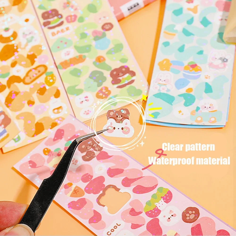 100/200 PCS Cute Stickers Kawaii Cartoon Laser Sticker for Kid Sticker Plate DIY Popular Campus Students Decoration Stationery