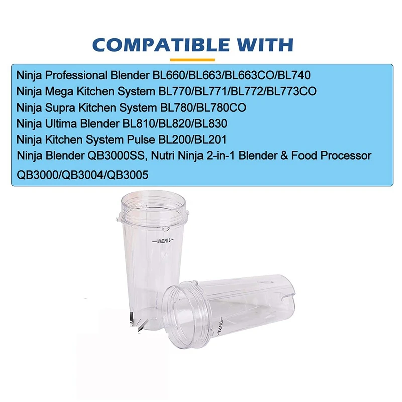 Single Cups With Lid , Replacement Parts Compatible For Nutri Ninja BL660 BL770 BL740 BL810 BL830 Professional Blender